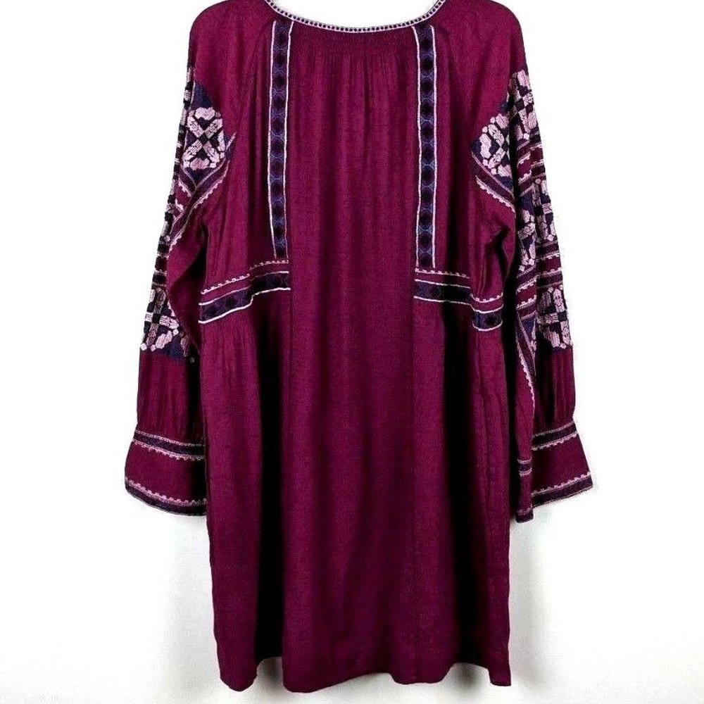Free People Indigo Bohemian Embroidered Mini Dress | Plunging V-Neck - Picture 3 of 4